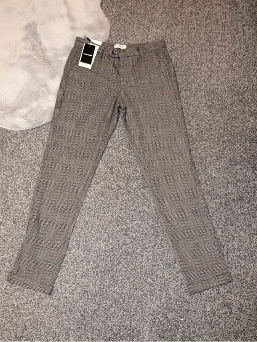 Plaid Slim Dress Pants - Neutral Grey & Brown